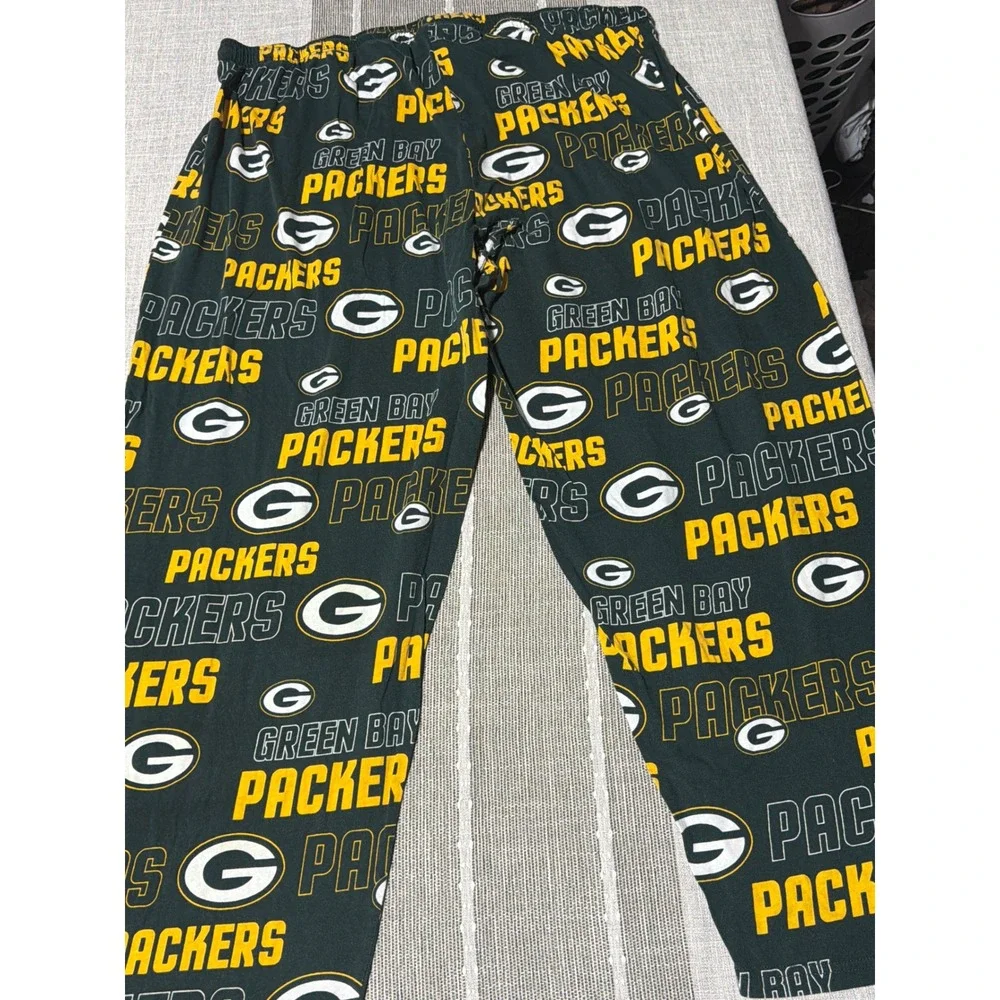 NFL Green Bay Packers Pajama Pants Mens 2XL Green Gold All Over Print Lounge